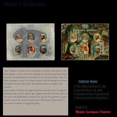 Picture, Helmar Brewing, Helmar 6 Up Die-Cut Card # 5, Frank Baker; Chief Bender (HOF); Rube Oldring; Doc Powers; Ira Thomas; Danny Murphy;, AL AMERICAN, Philadelphia Athletics